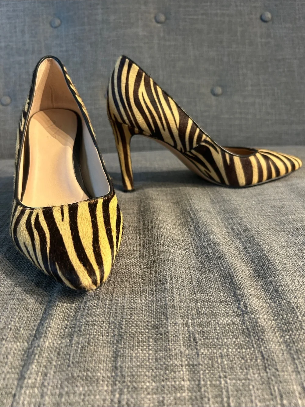27 EDIT Zebra-Print Pointed Toe Stiletto Pumps in Black & Cream